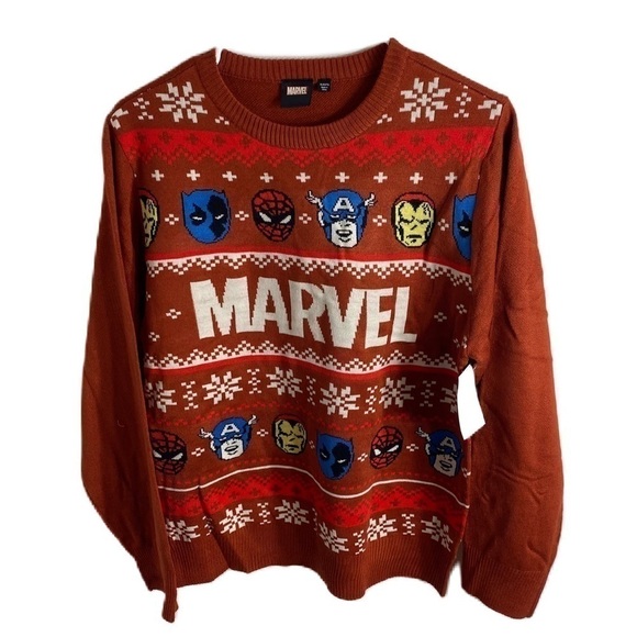 Marvel Ugly Christmas Sweater NWT XL Spider-Man Captain America Iron Man Red - Picture 1 of 5